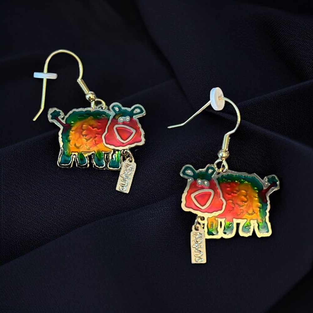 Two Hands colorful cow dangle earrings